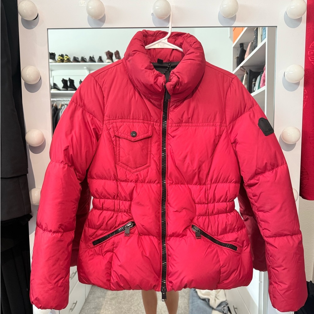 Coach Red Puffer Jacket with Zipper Pockets